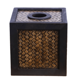 Zásobník na servítky a vreckovky z dreva a ratanu - KOCKA